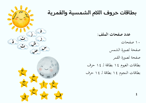 بطاقات حروف اللام الشمسية والقمرية - pdf