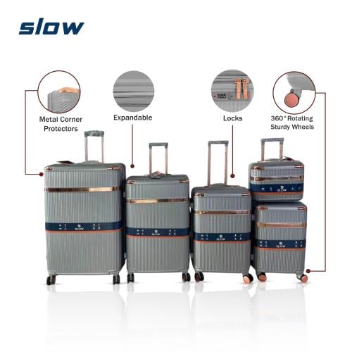 شنط سفر فيبر ABS - خمس قطع - رمادي ماركة SLOW