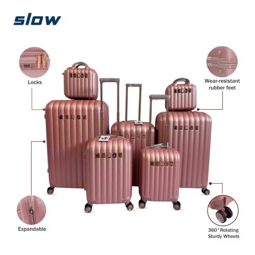 طقم شنط سفر فيبر ABS - سبع قطع لون روز بنك- ماركة...