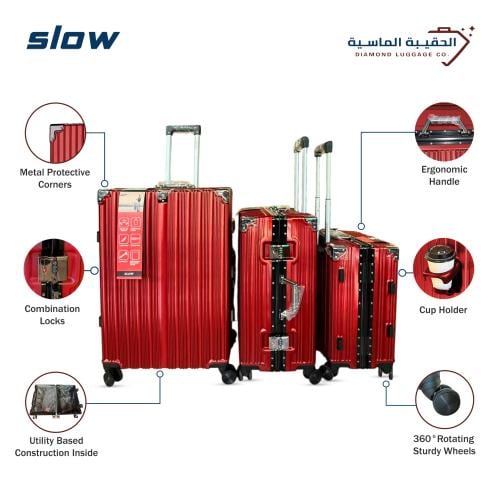 طقم حقائب سفر 3 قطع أحمر – ماركة SLOW