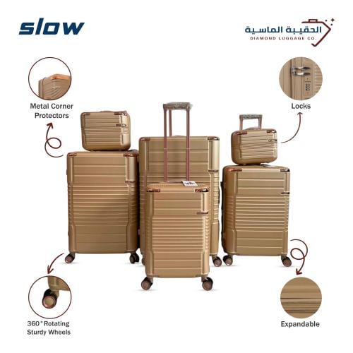 شنط سفر فيبر عرائسي ABS - ست قطع ذهبي - ماركة SLOW