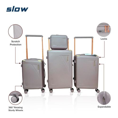 طقم شنط سفرPC فيبر 4 قطع لون فضي ماركة SLOW