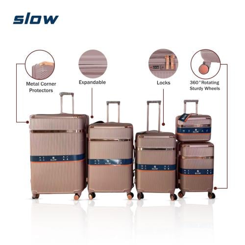 شنط سفر فيبر ABS - أربع قطع - جولد روز ماركة SLOW