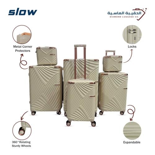 شنط سفر فيبر عرائسي ABS - ست قطع بيج - ماركة SLOW