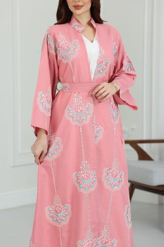 جلابية لينن كويتية قطعتين بتطريز شك