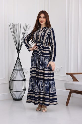 جلابية رايون قطن منقوش بتطريز على الصدر