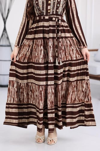 جلابية رايون قطن منقوش بتطريز على الصدر