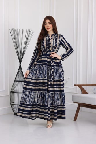 جلابية رايون قطن منقوش بتطريز على الصدر