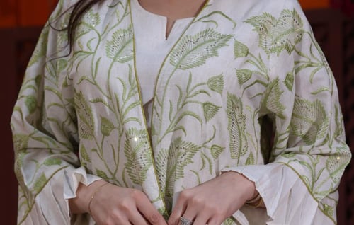 جلابية كويتية لينن قطعتين بتطريز كمبيوتر وأكمام كل...