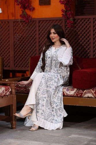 جلابية كويتية لينن قطعتين بتطريز كمبيوتر وأكمام كل...