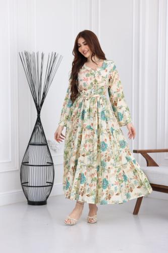 جلابية رايون قطن منقوش بتطريز على الصدر