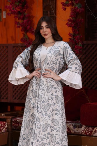 جلابية كويتية لينن قطعتين بتطريز كمبيوتر وأكمام كل...