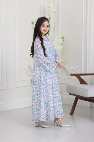 جلابية قطن مطبوع ( بناتي ) بتطريز ورد ثلاثي الأبعا...