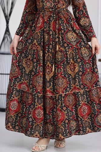 جلابية رايون قطن منقوش بتطريز خفيف على الصدر