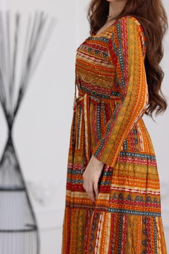 جلابية رايون قطن منقوش بتطريز على الصدر