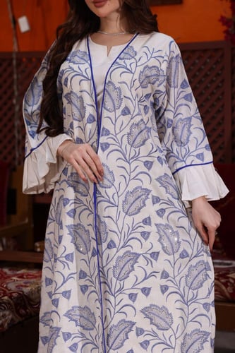 جلابية كويتية لينن قطعتين بتطريز كمبيوتر وأكمام كل...