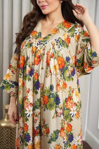 جلابية روز قطن خفيف صيفي طويل ( رقبة سبعة )