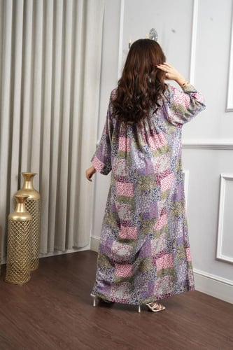 جلابية روز قطن خفيف صيفي طويل ( رقبة سبعة )