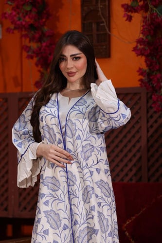 جلابية كويتية لينن قطعتين بتطريز كمبيوتر وأكمام كل...