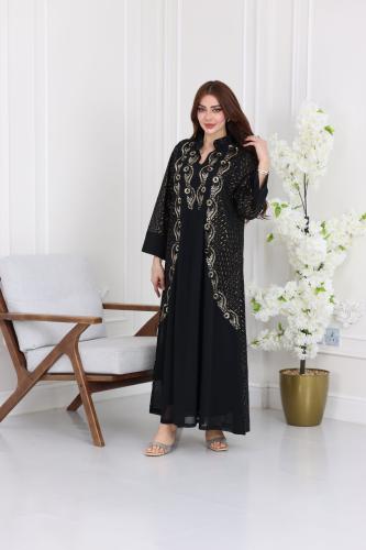 جلابية شيفون مطرزة بخيوط ذهبية فاخرة مع بطانة داخل...