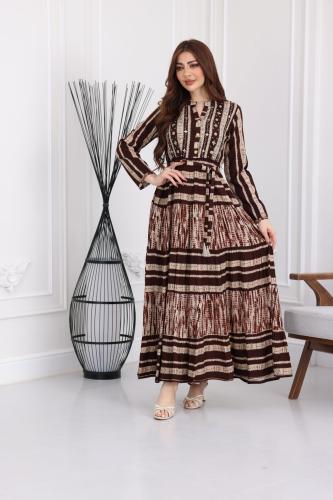 جلابية رايون قطن منقوش بتطريز على الصدر