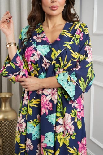 جلابية روز قطن خفيف صيفي طويل ( رقبة سبعة )