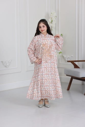 جلابية قطن مطبوع ( بناتي ) بتطريز ورد ثلاثي الأبعا...