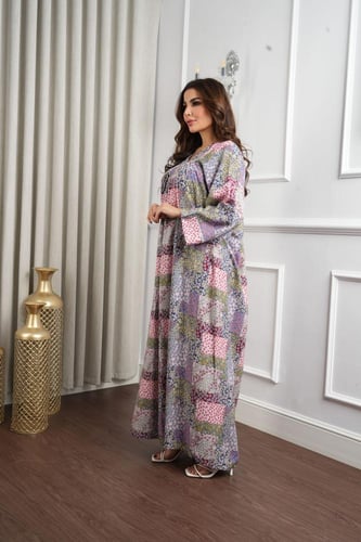 جلابية روز قطن خفيف صيفي طويل ( رقبة سبعة )