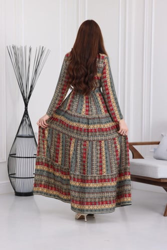 جلابية رايون قطن منقوش بتطريز على الصدر