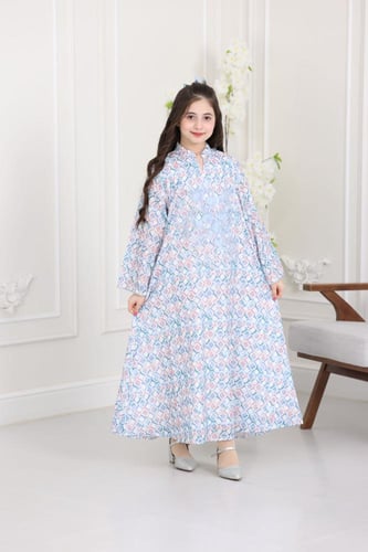 جلابية قطن مطبوع ( بناتي ) بتطريز ورد ثلاثي الأبعا...