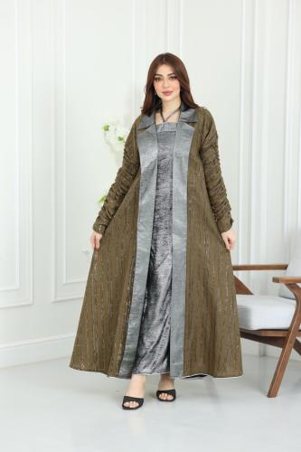 جلابية لينن كويتية قطعتين مطرزة بالترتر مع بطانة س...