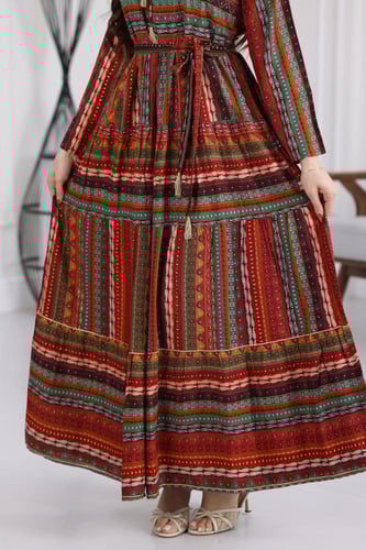 جلابية رايون قطن منقوش بتطريز على الصدر