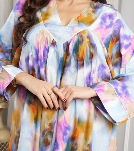 جلابية روز قطن خفيف صيفي طويل ( رقبة سبعة )