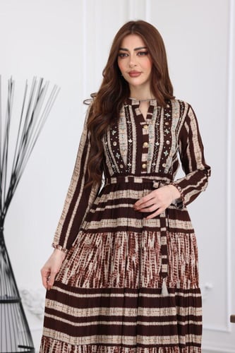 جلابية رايون قطن منقوش بتطريز على الصدر