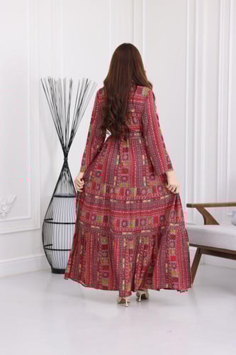 جلابية رايون قطن منقوش بتطريز على الصدر