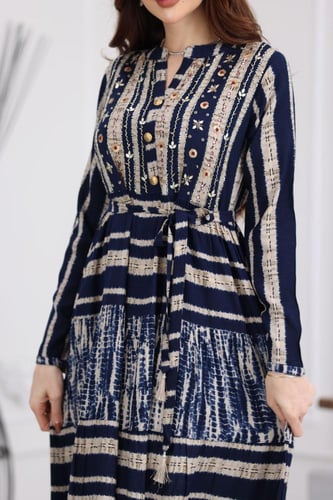 جلابية رايون قطن منقوش بتطريز على الصدر