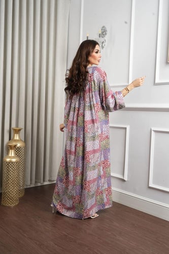 جلابية روز قطن خفيف صيفي طويل ( رقبة سبعة )