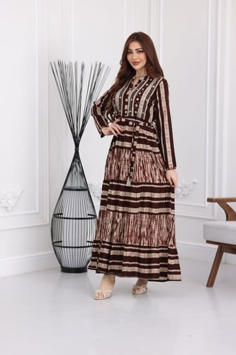 جلابية رايون قطن منقوش بتطريز على الصدر