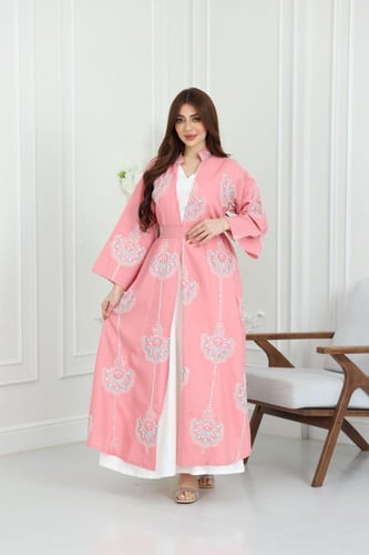 جلابية لينن كويتية قطعتين بتطريز شك