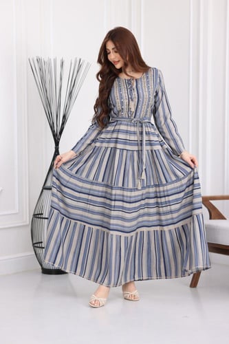 جلابية رايون قطن منقوش بتطريز خفيف على الصدر