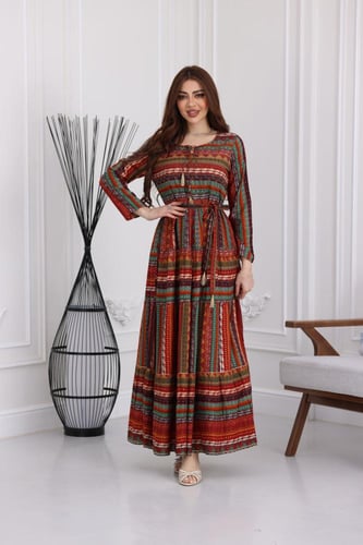 جلابية رايون قطن منقوش بتطريز على الصدر