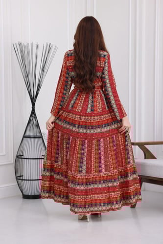 جلابية رايون قطن منقوش بتطريز على الصدر