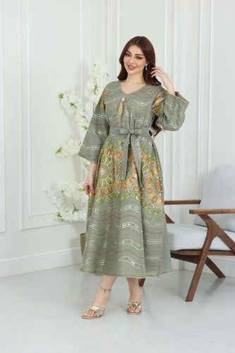 جلابية لينن كويتية بتطريز ترتر