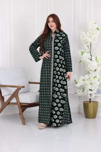 جلابية مخمل فاخرة تطريز يدوي بنقوش تراثية وتفاصيل...