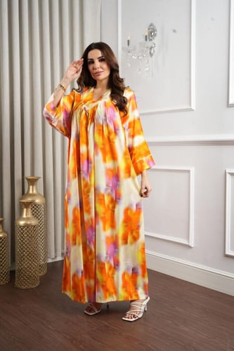 جلابية روز قطن خفيف صيفي طويل ( رقبة سبعة )