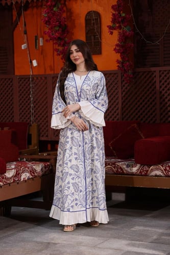 جلابية كويتية لينن قطعتين بتطريز كمبيوتر وأكمام كل...