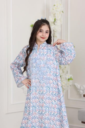 جلابية قطن مطبوع ( بناتي ) بتطريز ورد ثلاثي الأبعا...