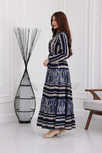 جلابية رايون قطن منقوش بتطريز على الصدر