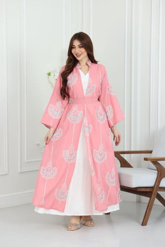 جلابية لينن كويتية قطعتين بتطريز شك