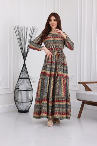 جلابية رايون قطن منقوش بتطريز على الصدر